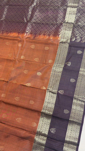 Pure Kanchi Pattu Saree with Vintage Checks & Gap Border