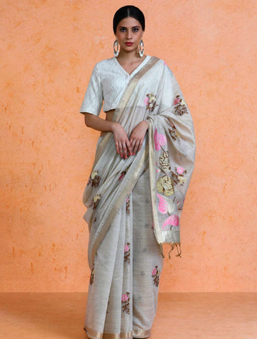 Leela Linen Cotton Saree – Floral