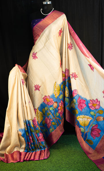 Tussar Silk Saree – Kantha Work