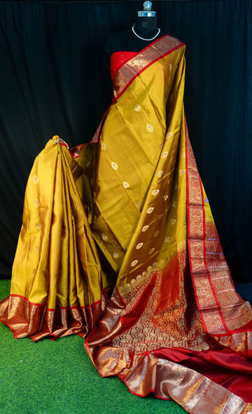 Kanjivaram Lightweight Pattu Saree – Mustard